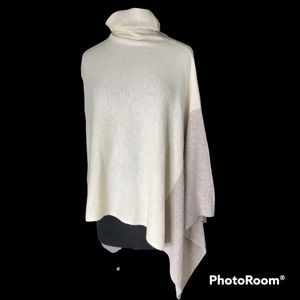 White + Warren 100% cashmere turtleneck poncho shawl cream taupe /gray. EUC